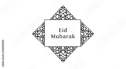 Eid Mubarak Celebration Design: A symmetrical geometric diamond shape with "Eid Mubarak" inscription. Perfect for greeting cards, social media posts, and festive designs.