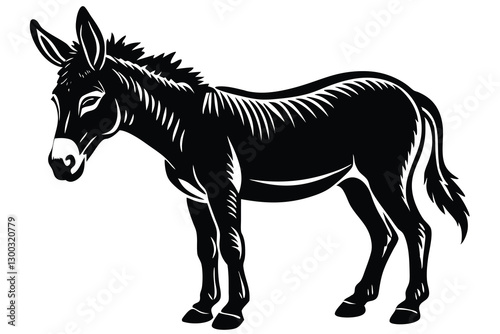 Isolated silhouette of a donkey standing