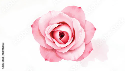 Delicate watercolor painting of a blooming pink rose, soft pastel tones blending seamlessly on textured paper