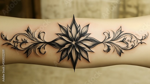 Elegant Black Floral Tattoo Design on Skin for Body Art Enthusiasts
