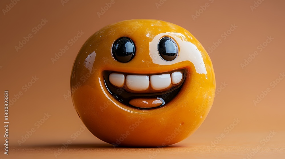 Fototapeta premium Cheerful Smiling Face with Glossy Finish on Warm Background