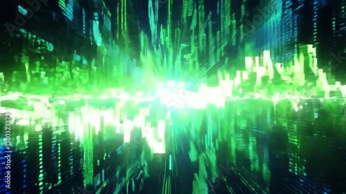 Wallpaper Mural A high-energy, futuristic explosion of green light radiating from a central point. The streaks of neon green and black create a striking visual impact, resembling a digital vortex or hyperspeed travel Torontodigital.ca