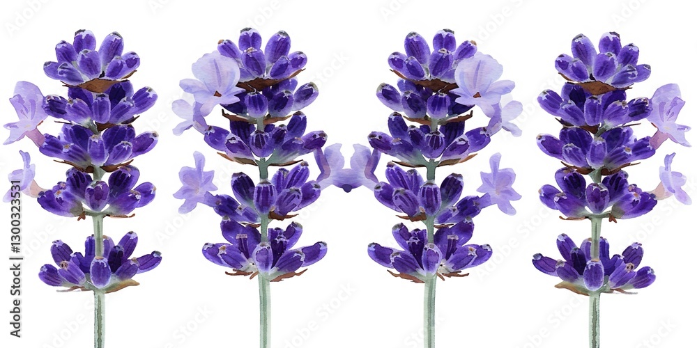 Naklejka premium Set of purple lavender flowers watercolor isolated on white background. Vector illustration