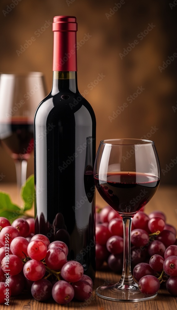 Obraz premium Elegant wine bottle with glasses and grapes, festive composition