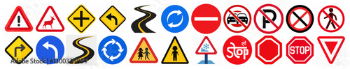 Navigating the Crossroads A vibrant collection of diverse traffic signs. Emphasizing traffic safety, rules, and warnings.