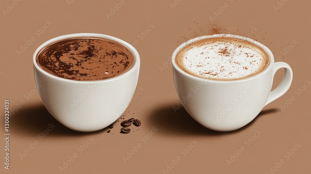 Elegant coffee presentation showcasing two distinct beverages side by side