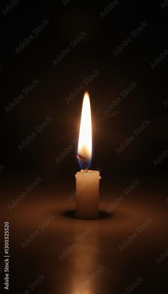 White candle burning peacefully in dark room, symbol of tranquility White candle burning peacefully in dark room, symbol of tranquility
