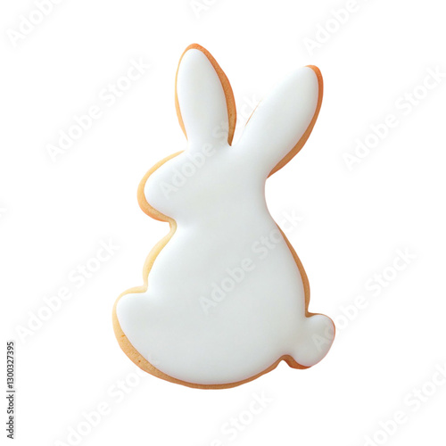 high resolution close up photograph of bunny shaped cookie with white icing, perfect for festive occasions and celebrations. This delightful treat adds charm to any dessert table