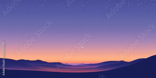 twilight sky with a crescent moon, creating an atmosphere of tranquility and anticipation for Ramadan Kareem, a celebration filled with spiritual contemplation and reflection