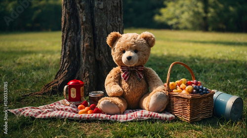 Teddy bears picnic in a park
