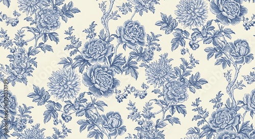 Toile De Jouy vintage floral pattern featuring delicate florals wildflowers and romantic motifs
