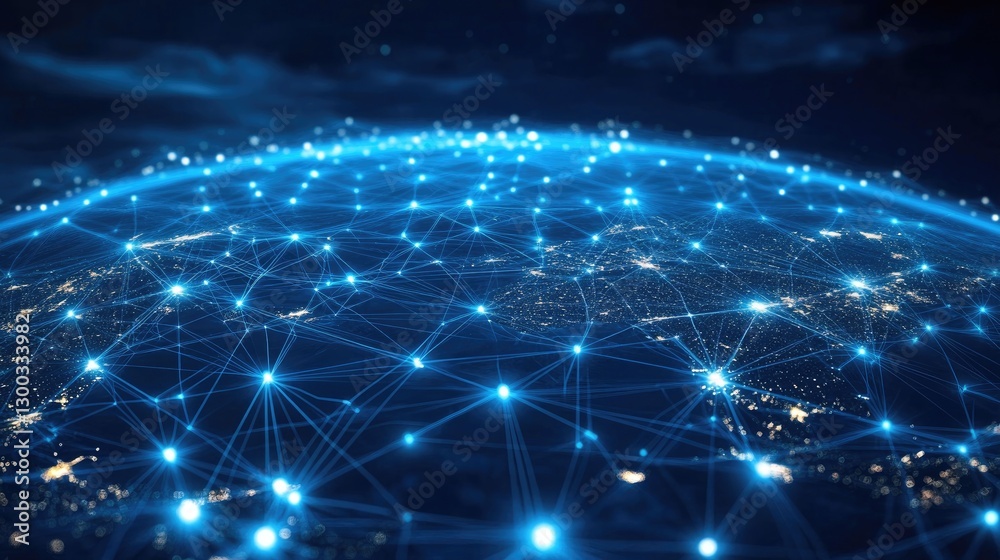 Obraz premium Global Network Connection, Digital World Map