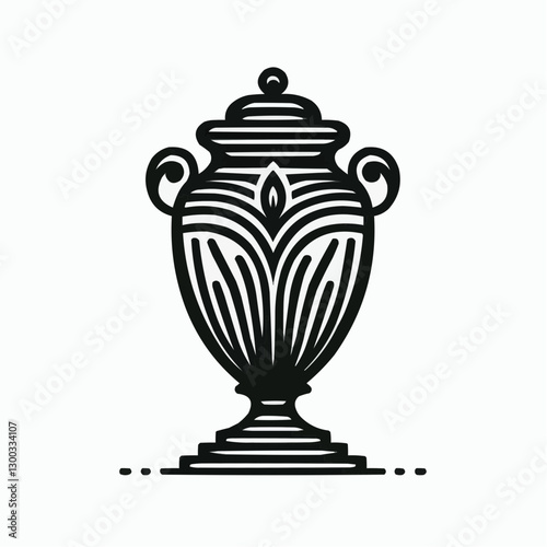 Elegant cremation urn with ornate design, memorial container, classic black and white style