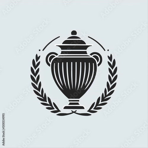 Simple cremation urn with laurel wreath design, elegant memorial container, black and white art

