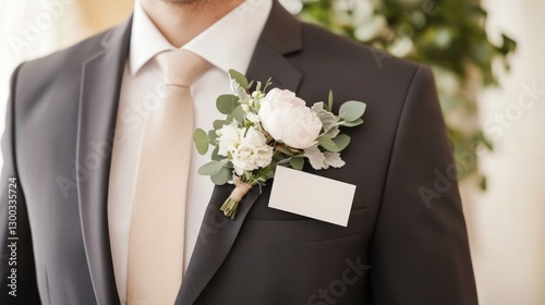 Groom's boutonniere, wedding suit detail, ceremony photo