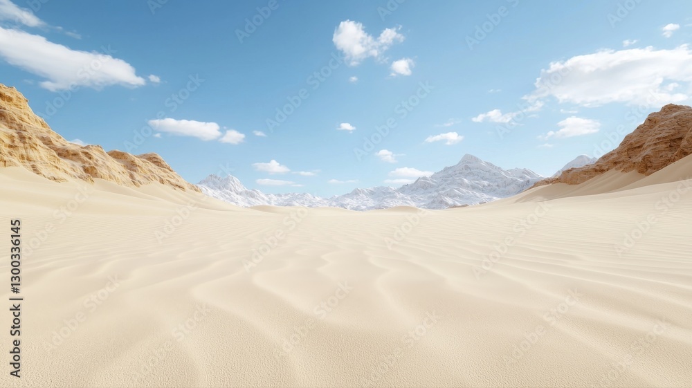 Vast sandy desert under a bright blue sky with scattered clouds, showcasing serene natural beauty and endless horizon. Vast sandy desert under a bright blue sky with scattered clouds, showcasing serene natural beauty and endless horizon.