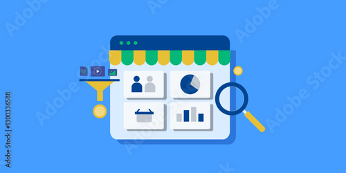 Customer purchase analytics and website browsing data monitoring, creating content for search engine optimization and digital ad campaign, business concept.