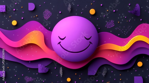 Colorful Abstract Design with Happy Smiley and Wavy Shapes for Modern Art