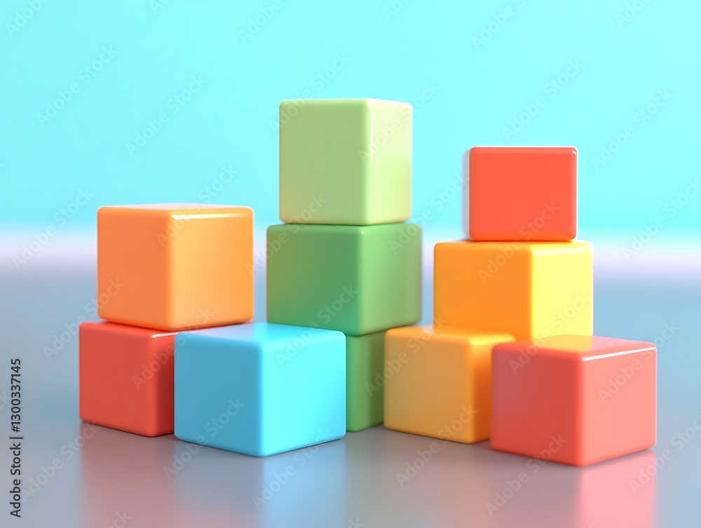 Colorful abstract cube arrangement with vibrant hues and smooth surfaces Colorful abstract cube arrangement with vibrant hues and smooth surfaces