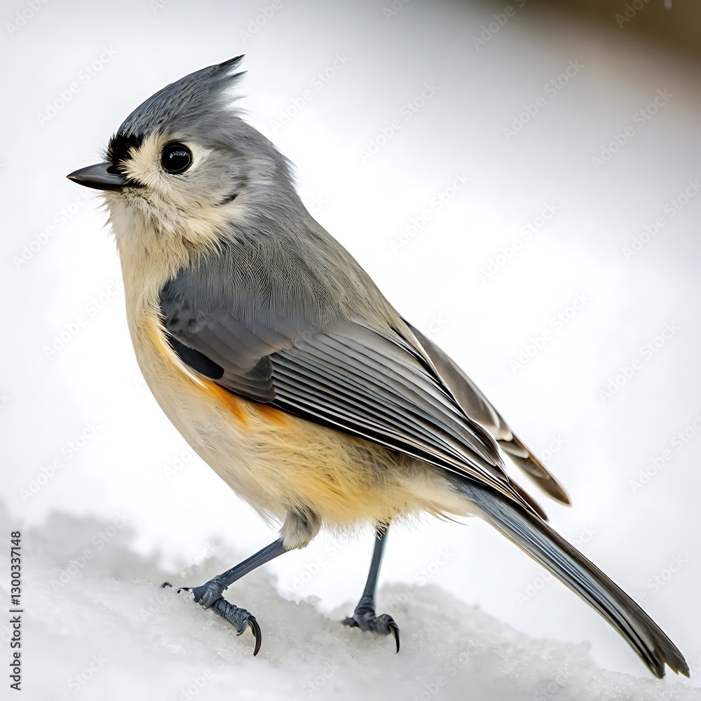 Fototapeta premium colorful titmouse perched on a branch with distinct blue and yellow feathers, captured against a crisp white background