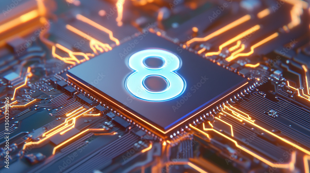 Fototapeta premium Advanced Microchip with Illuminated Number 8