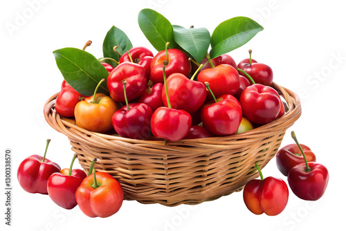 Fresh acerola cherries in a wicker basket  
