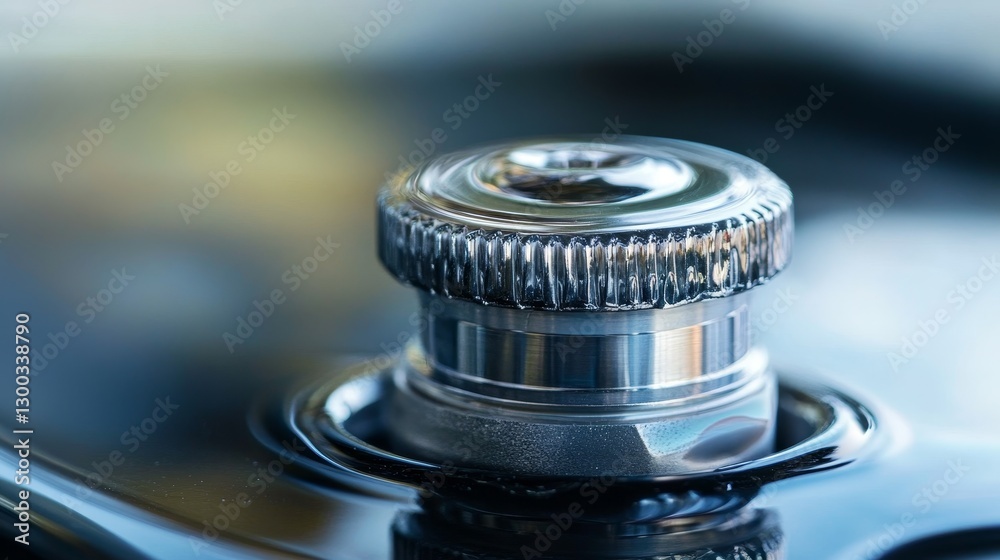 Shiny metal cap sitting on a reflective surface. Shiny metal cap sitting on a reflective surface.