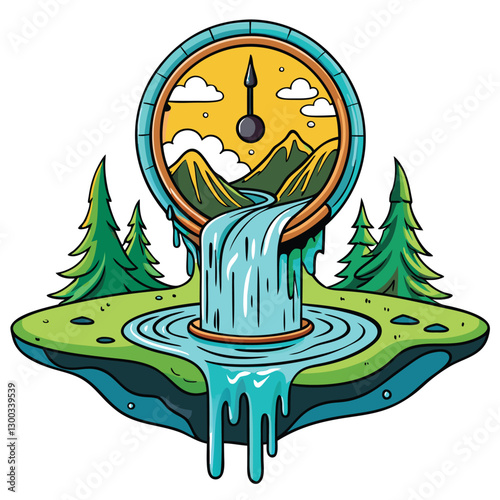 Surreal painting of a clock melting into a river, symbolizing the ephemeral nature of time;  a blend of realism and fantasy.