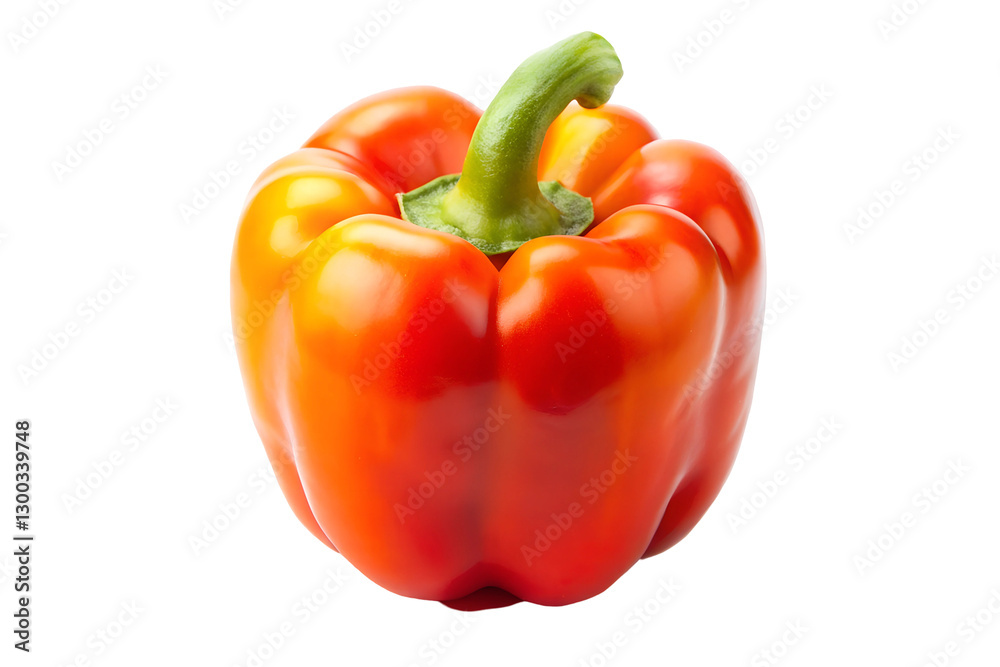 Fresh red-orange bell pepper isolated - Close-up of a vibrant red-orange bell pepper with a green stem, isolated on a white background, perfect for cooking and nutrition. Fresh red-orange bell pepper isolated - Close-up of a vibrant red-orange bell pepper with a green stem, isolated on a white background, perfect for cooking and nutrition.