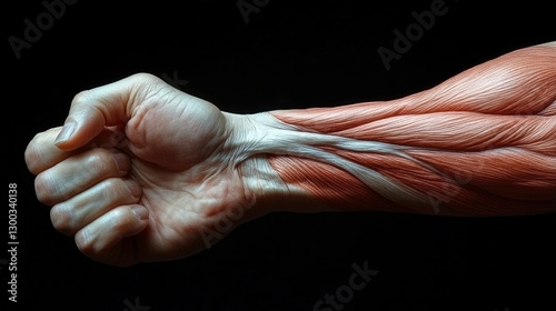 Forearm flexor muscles during wrist curl, vintage gym lighting, warm color temperature highlighting skin tone