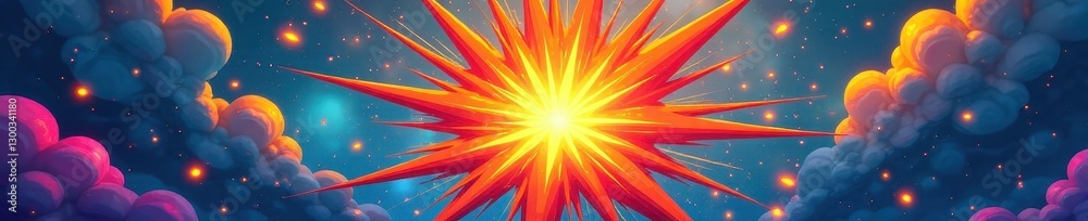Brightly colored cartoon explosion shape, starburst style, retro, vector, joyful Brightly colored cartoon explosion shape, starburst style, retro, vector, joyful
