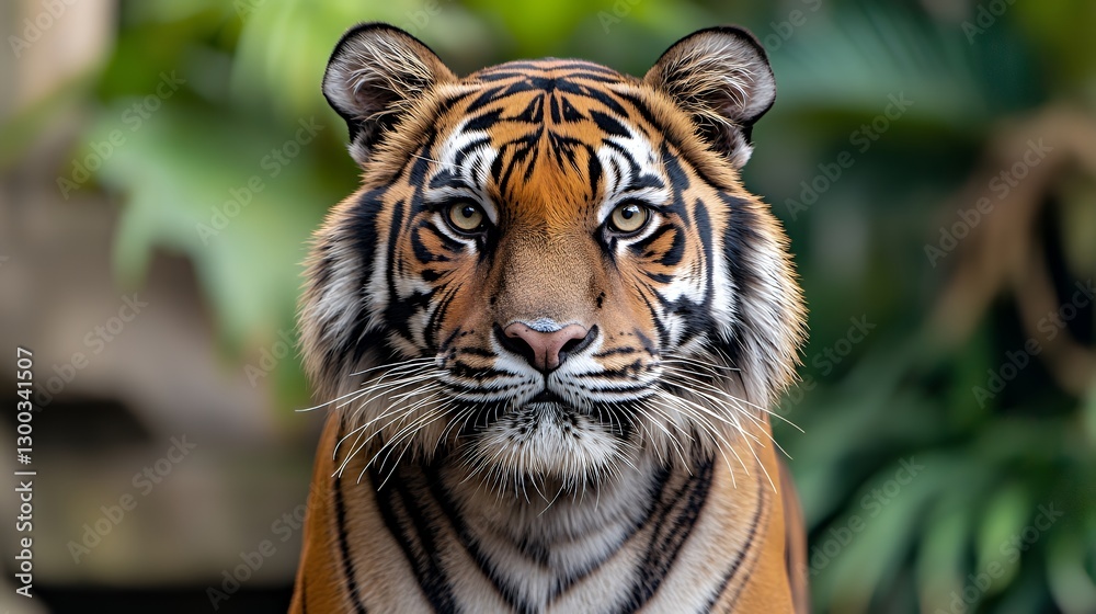 Fototapeta premium Majestic Close-up of a Tiger in a Lush Green Environment