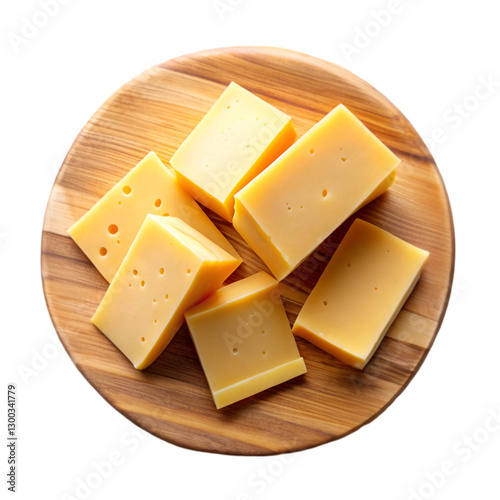 PNG Variety of cheeses displayed on a wooden board against white background
