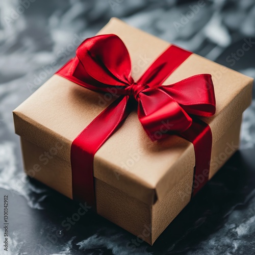 Wrapped in Anticipation: A beautifully packaged gift box with a crimson red ribbon sits gracefully. It's a tangible symbol of thoughtfulness and excitement, conveying warmth and festive joy.