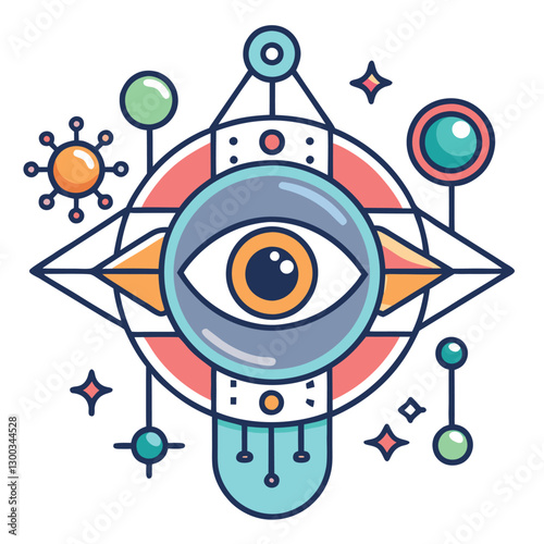 A hyperrealistic close-up of an AI-powered human eye, showcasing intricate detail, digital circuitry subtly integrated within the iris and sclera.