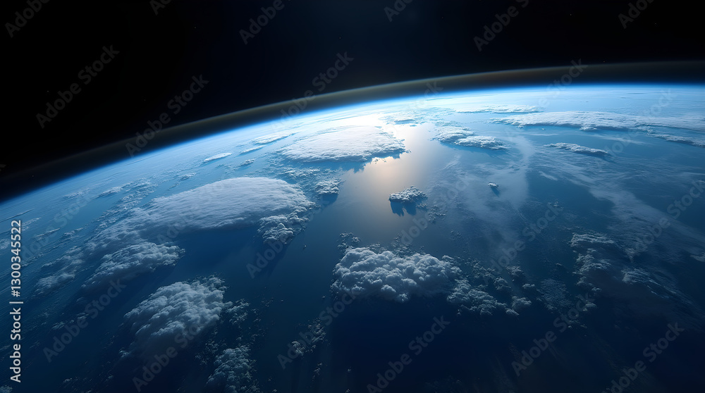 Obraz premium Dramatic Earth View from Space Blue Planet Clouds Oceans Atmosphere Scenic Global Horizon Perspective of Beautiful Blue Planet Earth Picture
