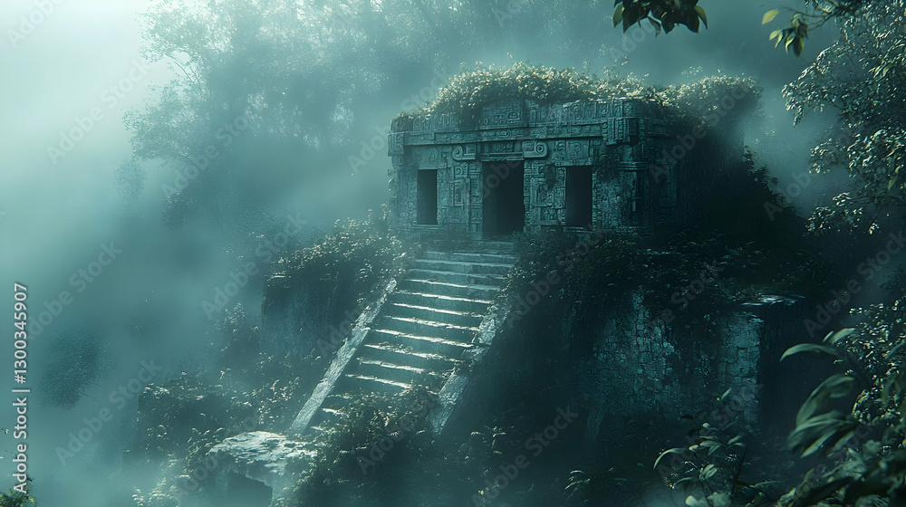 Obraz premium Mysterious Ancient Ruins Hidden In Misty Jungle
