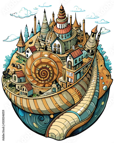 Generate a highly detailed image of a spiral seashell, showcasing intricate textures and whorls.  Close-up view revealing microscopic details.