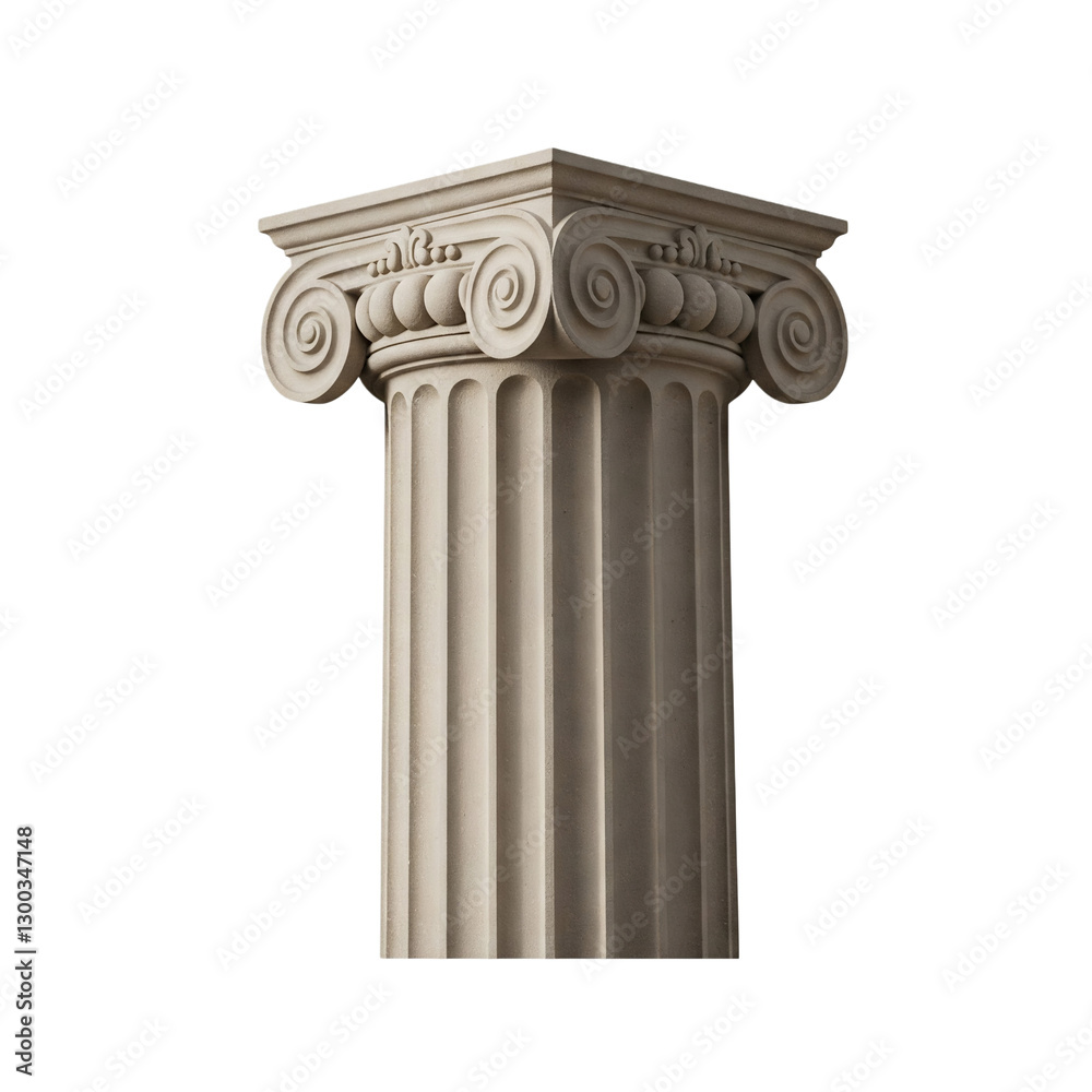 Obraz premium Elegant Ionic greek column with intricate details, isolated on a clean white background, perfect for architectural designs, history projects, and classic aesthetics