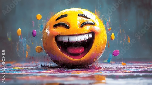 Vibrant and Joyful Smiling Face Emoji Surrounded by Colorful Splash Effects