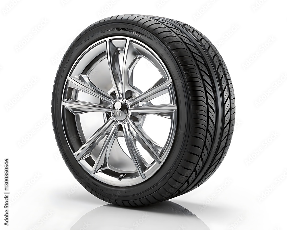 New car tire and rim on white background New car tire and rim on white background