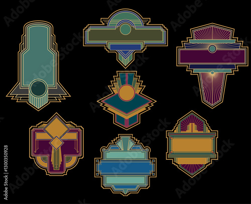 1920s, 1930s, 1940s Shapes and Graphic Styles. Retro Signboards for Posters, Covers, Illustrations, Art Deco Style Signboards