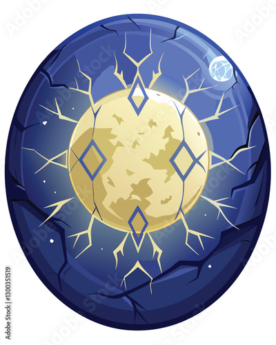 A full moon, its surface cracked, revealing ancient runes glowing with ethereal light.  Ethereal, mystical, detailed, fantasy art.