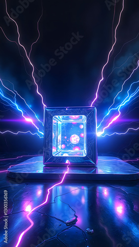 Advanced digital polygonal design with flowing neon accents and a sense of motion