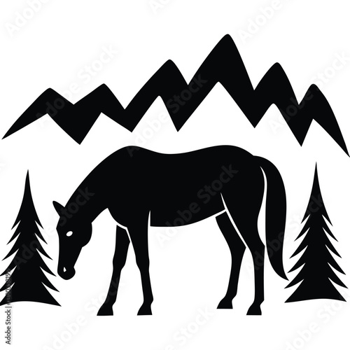 Majestic Mountain Horse Black and White Illustration