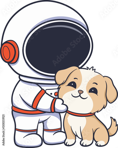 Cute Cartoon Astronaut playing with dog