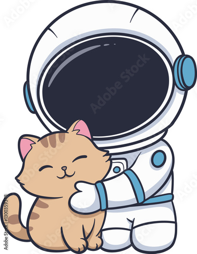 Cute Cartoon Astronaut playing with cat