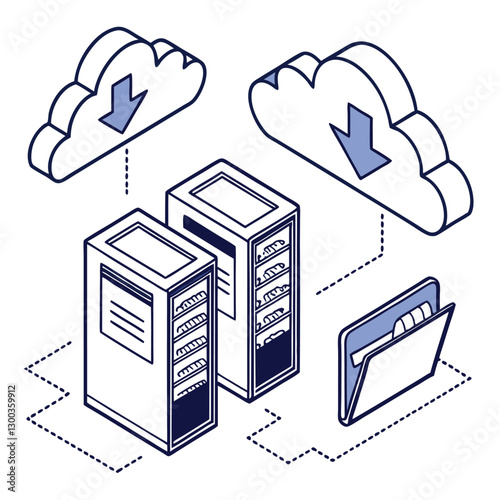 Cloud computing storage concept with data transfer and server icons