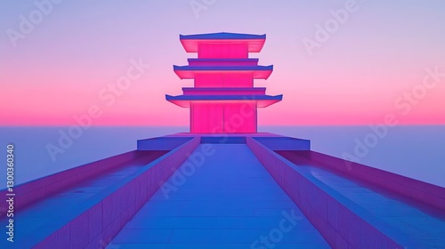 Obraz na płótnie Serene Architectural Radiance: A captivating view of an Asian pagoda, illuminated by a soft, ethereal glow. This image exudes a tranquil sense of balance, harmony, and timeless beauty. w salonie
