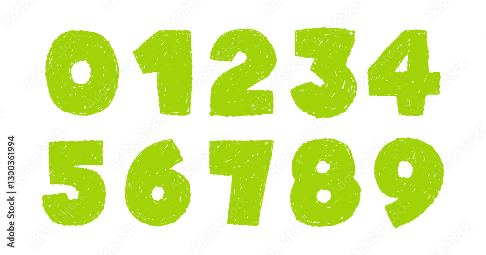 Numbers drawing in pencil or wax chalk. Hand drawn scribble kid typescript numbers. Wax crayon numbers for kindergarten, school. Numbers drawing in pencil or wax chalk. Hand drawn scribble kid typescript numbers. Wax crayon numbers for kindergarten, school.
